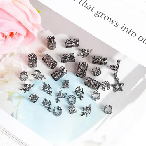 Vista 3 de hoyuwak - 40 piezas de joyería para trenzas, accesorios para rastas y loc, cuentas para el cabello, pinzas, puños, anillos y encantos para mujeres