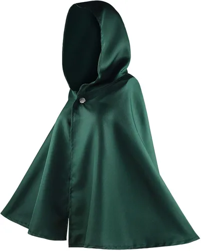 Vista 3 de Anqtovp 2 capas de cosplay de anime, capa verde con capucha con collar, capa de alas para disfraz de anime de 29.9 pulgadas de longitud, Verde