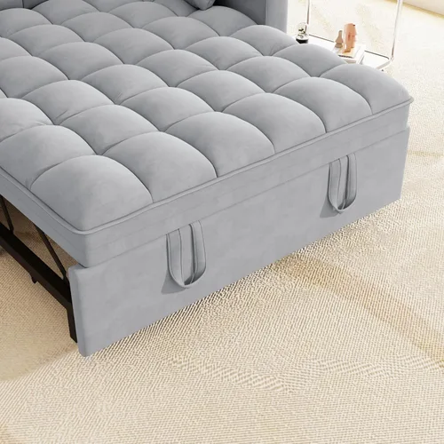 Vista 5 de Aoowow Sofá cama convertible 3 en 1, sofá cama extraíble con respaldo ajustable, sofá biplaza pequeño de terciopelo con bolsillos de almacenamiento