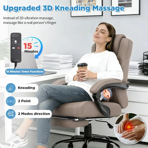 Vista 5 de Masaje de amasado 3D de tamaño grande cómoda silla de escritorio de oficina para mujeres Marrón