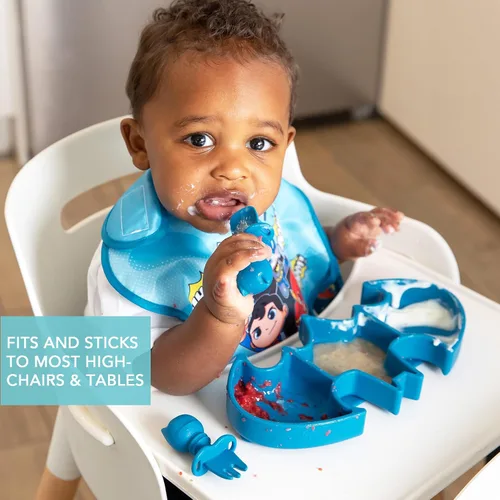 Vista 3 de Plato de succión Bumkins para niños pequeños y bebés, plato de silicona con agarre, para bebés y niños, alimentación guiada por el bebé, suministros