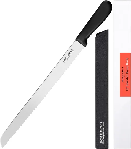 Vista 10 de Cuchillo dentado de 10 pulgadas para pan casero, cuchillo de acero inoxidable con borde ondulado ancho, cuchillo de cocina multiusos, cortador