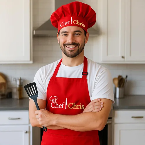 Vista 7 de Delantal Personalizado con Nombre y Logo de Kenzal, Delantal de Cocina y Barbacoa para Mujeres y Hombres, Delantal de Chef Personalizado