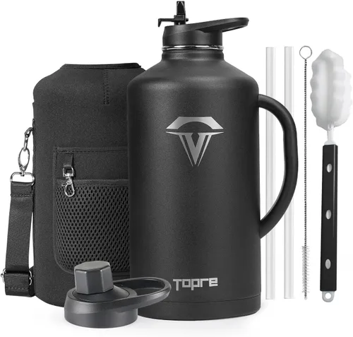 Vista 17 de Topre Botella de agua aislada de 32 onzas, botella de agua al vacío de acero inoxidable, sin BPA y a prueba de fugas - con asa de paracord, correa