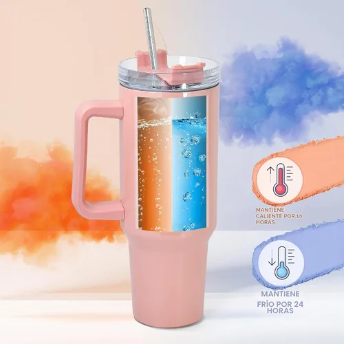 Vista 3 de AGH Vaso de sublimación de 40 onzas con asa y pajita, paquete de 4 vasos aislados de acero inoxidable, botellas de agua, vasos de viaje