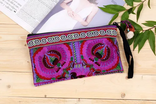 Vista 2 de changnoi Bolsa de mano hecha a mano bolsa de cosméticos bordada Hmong Tribes