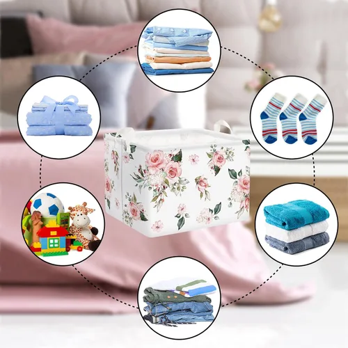Vista 6 de Clastyle Cesta de regalo rectangular con diseño floral de rosa para bebé, toalla de almacenamiento al aire libre, juguete de piscina, manta