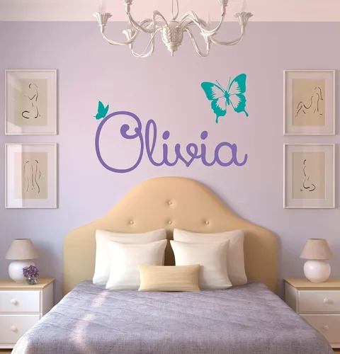 Vista 3 de Calcomanía de pared de mariposa con nombre personalizado, etiqueta de pared de mariposa con nombre personalizado para niñas, letrero de nombre