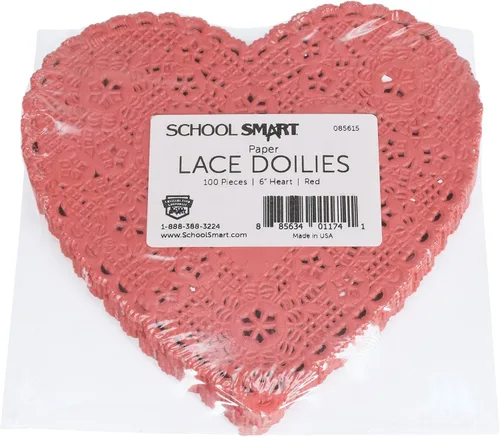 Vista 3 de School Smart Tapete de encaje de corazón troquelado de papel, 6 pulgadas, rojo, paquete de 100