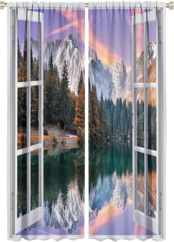 Vista 19 de Cortinas de paisaje, ventana tropical con vista al mar, océano, playa, barco, cortinas con estampado de palmeras para dormitorio, sala de estar, Mar