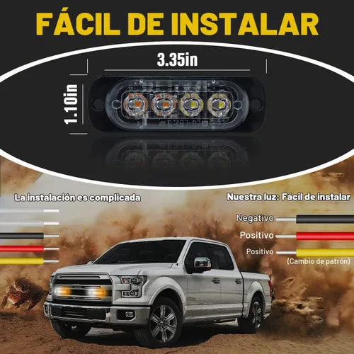 Vista 5 de DIBMS 4x Barras de Luces Estroboscópicas LED de Emergencia, 4 LED Ámbar Blanco Advertencia Intermitente Precaución Construcción Barra de Luz