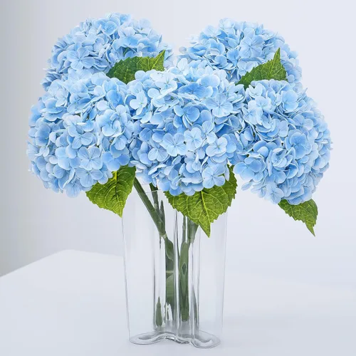 Vista 25 de Flores artificiales de hortensias de tacto real, 2 flores azules y 2 blancas de tacto real, flores de hortensias sintéticas de 21 pulgadas, flores