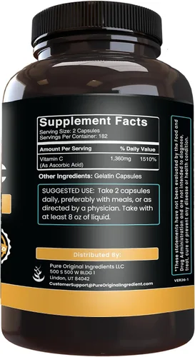 Vista 2 de Pure Original Ingredients, Vitamina C, 365 cápsulas Para suplementación centrada en ingredientes, preparación y uso en despensa
