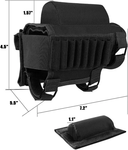 Vista 3 de AIRSSON Soporte táctico para mejillas de rifle con 2 bolsas Molle para 8 cartuchos en rejilla y 2 almohadillas de mejilla de diferentes alturas