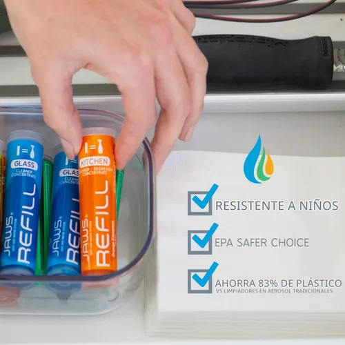 Vista 8 de JAWS Kit de limpieza para el hogar, cocina multisuperficie, vidrio, ducha y piso de madera, 2 cápsulas de repuesto incluidas. Suministros