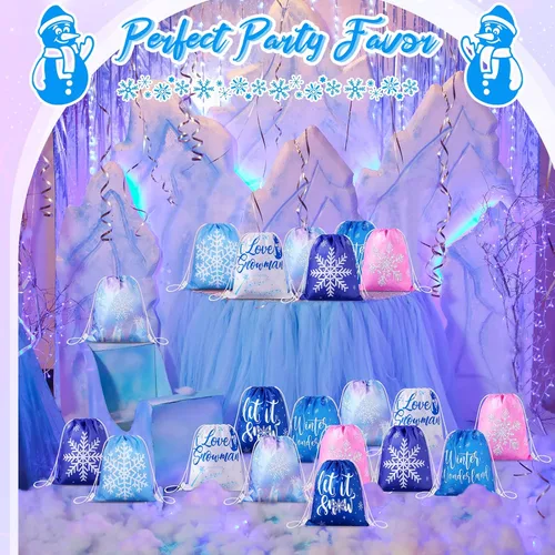 Vista 2 de CHENGU Bolsas de regalo de fiesta de copo de nieve de invierno a granel, bolsas de regalo de fiesta de congelados para invierno para niños, regalo