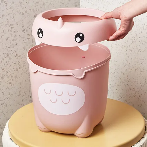 Vista 8 de Ciieeo Bote de basura de plástico rosa abierto, 12 pulgadas, forma de animal lindo