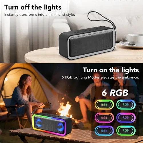 Vista 8 de Altavoz Bluetooth portátil, altavoz inalámbrico estéreo de 30 W con graves profundos y luces RGB, Bluetooth 5.4, IPX7 impermeable, tiempo