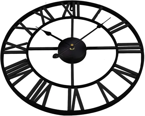Vista 2 de Timelike Reloj de pared romano grande, estilo rústico, vintage, de metal, reloj de pared grande de gran tamaño, para el hogar, sala de estar Negro