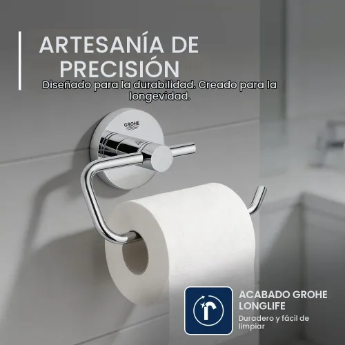 Vista 3 de GROHE 40689001 Essentials - Soporte para papel higiénico montado en la pared, color cromado Starlight Estrella Cromo Claro