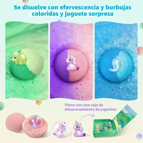 Vista 4 de Bombas de baño para niños con juguetes en el interior, paquete de 24 bombas de baño para niños con juguetes sorpresa que brillan en la oscuridad