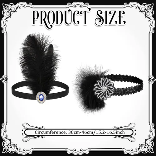 Vista 2 de Ceenna 24 piezas de 1920 diadema de plumas negras para mujer, accesorio de disfraz de pelo de los años 20