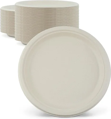 Vista 10 de Green Earth, Platos compostables de 10 pulgadas, 125 unidades, fibras de bambú naturales, vajilla diaria – Biodegradable, desechable, forma ovalada