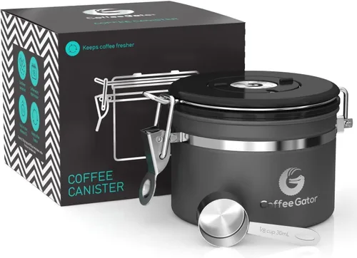 Vista 10 de Coffee Gator - Recipiente para café de acero inoxidable hermético de 11 oz, contenedor de almacenamiento de alimentos para cocina con rastreador