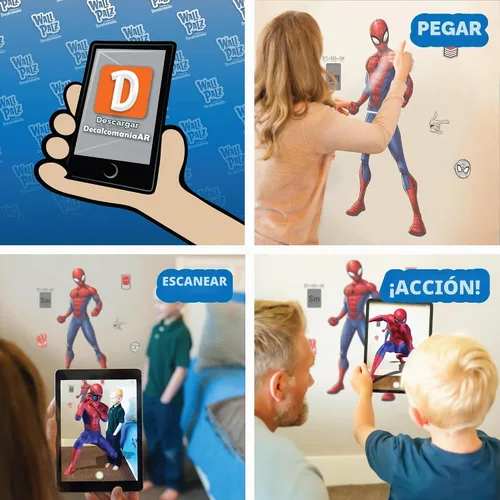 Vista 3 de Calcomanía de pared de Spider-Man de Marvel por Wall Palz, adhesivo de vinilo de 25' con interacción de realidad aumentada 3D, decoración temática