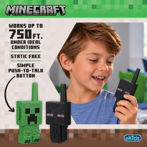 Vista 2 de eKids Minecraft Walkie Talkies para niños, juguetes de interior y exterior