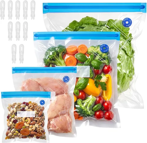 Vista 8 de Chumia Paquete de 60 bolsas Sous Vide reutilizables con sellado al vacío con válvula de aire, almacenamiento de cremallera al vacío con válvula
