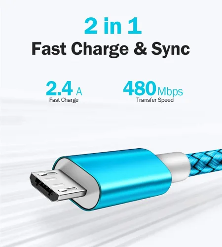 Vista 4 de Paquete de 2 cables micro USB de 6 pies, carga rápida para Samsung 2016 Tab A 7.0 10.1, E 8.0, Kindle Fire Hd Hdx 7 8 10 Tablet, teléfonos Galaxy S7