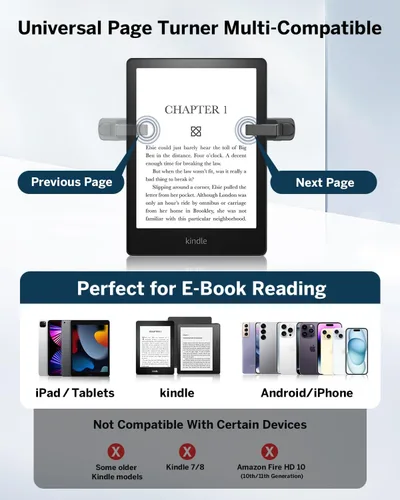 Vista 2 de DATAFY [Compatible con Fundas] Anillo Girador de Página con Control Remoto para Kindle Paperwhite Oasis Scribe Kobo eReaders, Controles Remotos