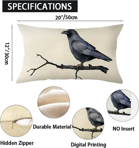 Vista 7 de Ogiselestyle Fundas de almohada de cuervo negro con texto en inglés «Happy Halloween», 12 x 20 pulgadas, fundas de almohada decorativas para el sofá