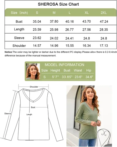 Vista 6 de Sherosa Camisetas para mujer, cuello en V, manga cortalarga, casuales, suaves, lisas, básicas
