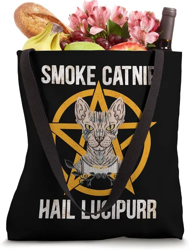 Vista 4 de Humo Catnip Hail Lucipurr Esfinge Gato Gótico Gótico Meme Bolsa de mano