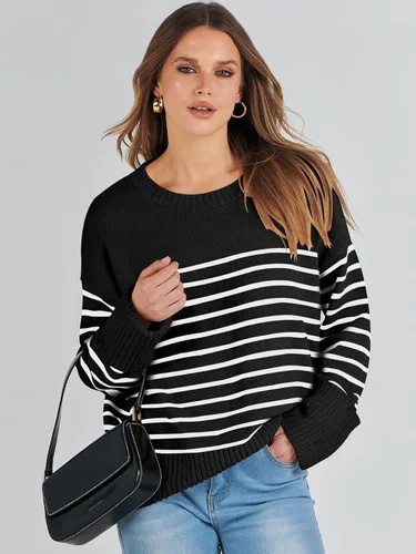 Vista 139 de LOGENE Suéter de gran tamaño para mujer, cuello redondo, manga larga, suave, mullido, suéter de punto 2025 para otoño e invierno