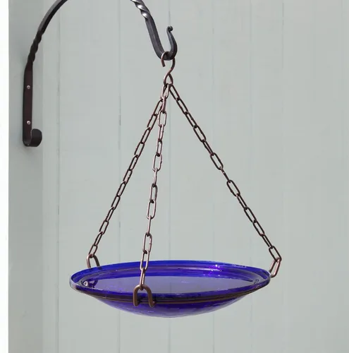 Vista 4 de Achla Designs 201-6030 Crackle Glass Hanging, 14 inl, baño para pájaros azul cobalto