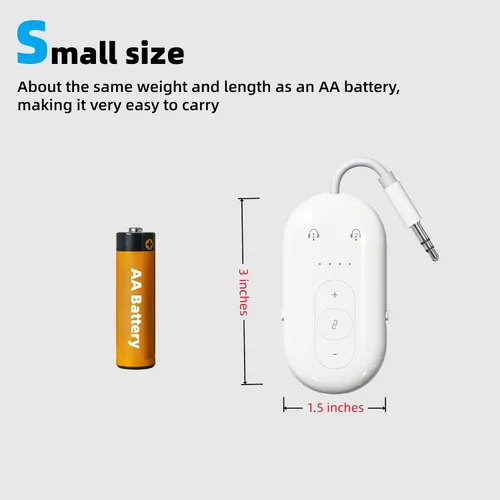 Vista 7 de Adaptador Bluetooth de avión para auriculares, transmisor de audio Bluetooth para AirPods o auriculares inalámbricos, transmisor receptor 2 en 1