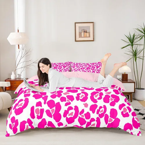 Vista 30 de Juego de funda de edredón con estampado de leopardo abstracto, tamaño individual, juegos de ropa de cama de piel de guepardo negro y gris
