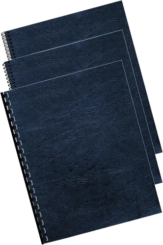Vista 3 de Fellowes Cubiertas de encuadernación tamaño carta Expressions Grain, paquete de 50, azul marino (52124)