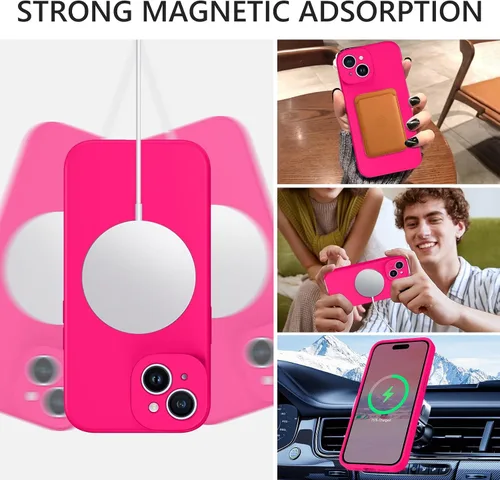 Vista 4 de GUAGUA Funda para iPhone 15 Plus de 6.7 pulgadas, silicona líquida compatible con MagSafe de goma suave, forro de microfibra delgada, funda de cojín