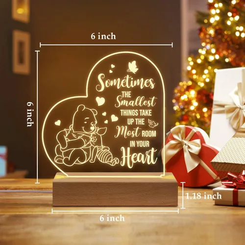 Vista 2 de PZJIEAN Winnie The Pooh - Luz nocturna acrílica grabada con base, regalos de Winnie The Pooh para cumpleaños, Navidad, graduación, regreso a clases