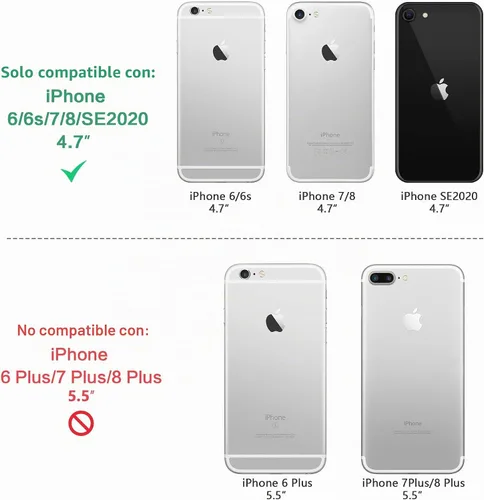 Vista 2 de Funda para iPhone SE 2020 con protector de pantalla, a prueba de golpes, con soporte de automóvil, ligera, funda protectora para iPhone 6/6s/7/8/SE