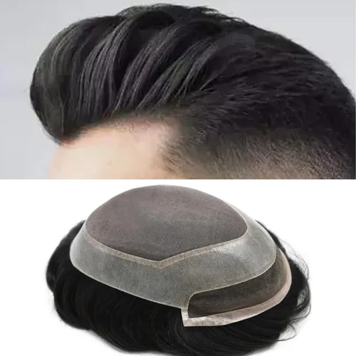 Vista 17 de Tupé de pelo para hombres Cabello humano para hombre Hairpieces y tupés Durable Fine Monofilament Mens Hair System Lace Front Mens Toupee Mens Hair