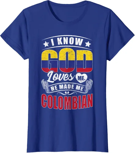 Vista 6 de Camiseta Colombia Flag God Loves Me Funny Colombians, Negro