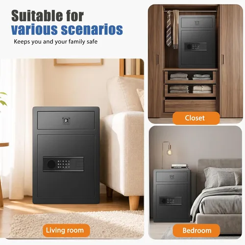 Vista 8 de 2.4 Cu Ft Small Safe Box Fireproof Waterproof -Home Safe with Biometric Fingerprint Drawer & Removable Shelf, Dual Alarm System,Gun Safe for