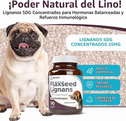 Vista 2 de K9 Select Lignans concentrados de linaza para perros, 20 mg 90 tabletas, sabor a mantequilla de maní, masticable, Impove Coat