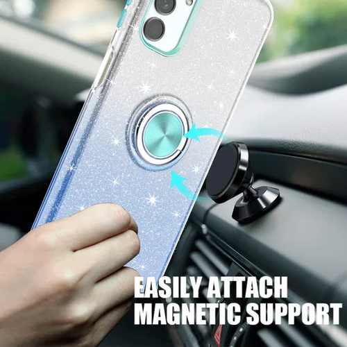Vista 2 de TJS Funda compatible con Samsung Galaxy A13 5G, Galaxy A04S, con protector de pantalla de vidrio templado, anillo de metal, soporte magnético, tono