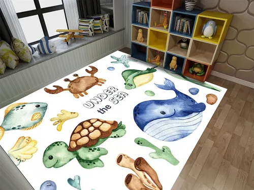 Vista 8 de Alfombra de área de dibujos animados para niños, 2 x 3 pies, lindo dinosaurio de animales, alfombra decorativa para habitación de bebé, alfombra